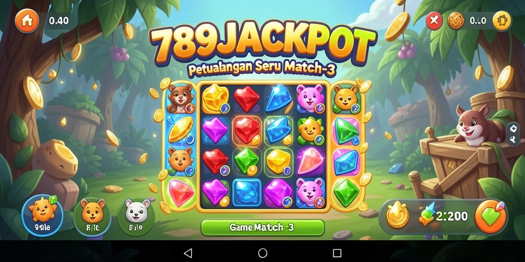 Screenshot gameplay 789JACKPOT menampilkan tantangan Match-3 yang seru.