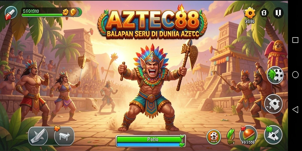 Gameplay AZTEC88 menampilkan balapan mendebarkan dengan grafik yang memukau.
