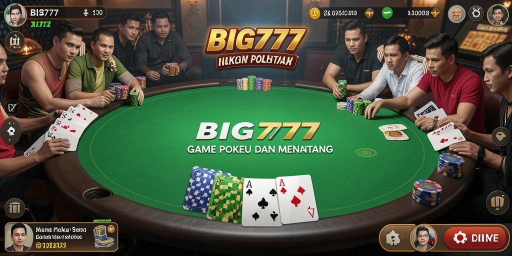 Screenshot menampilkan gameplay poker yang seru dan menantang di BIG777.