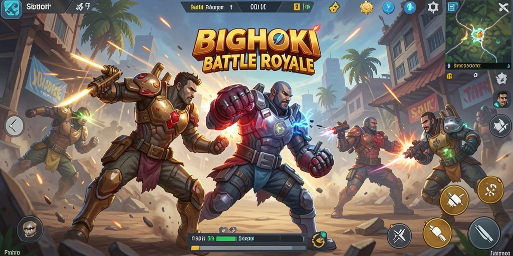 Screenshot utama BIGHOKI menampilkan serunya pertarungan Battle Royale.