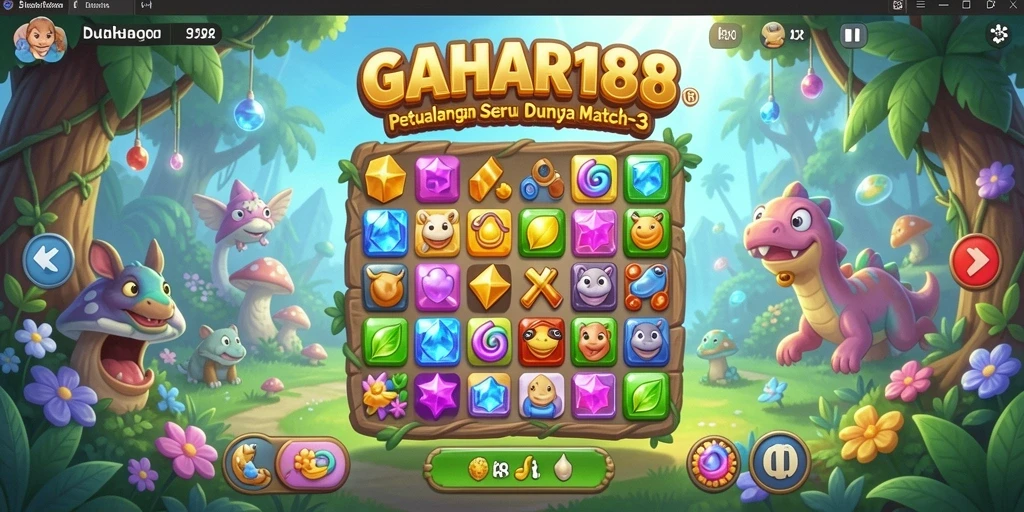 Screenshot gameplay GAHAR188 menampilkan kombinasi permata yang seru.