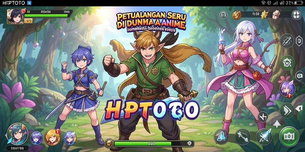 Tangkapan layar utama HPTOTO menampilkan aksi seru dalam petualangan anime.