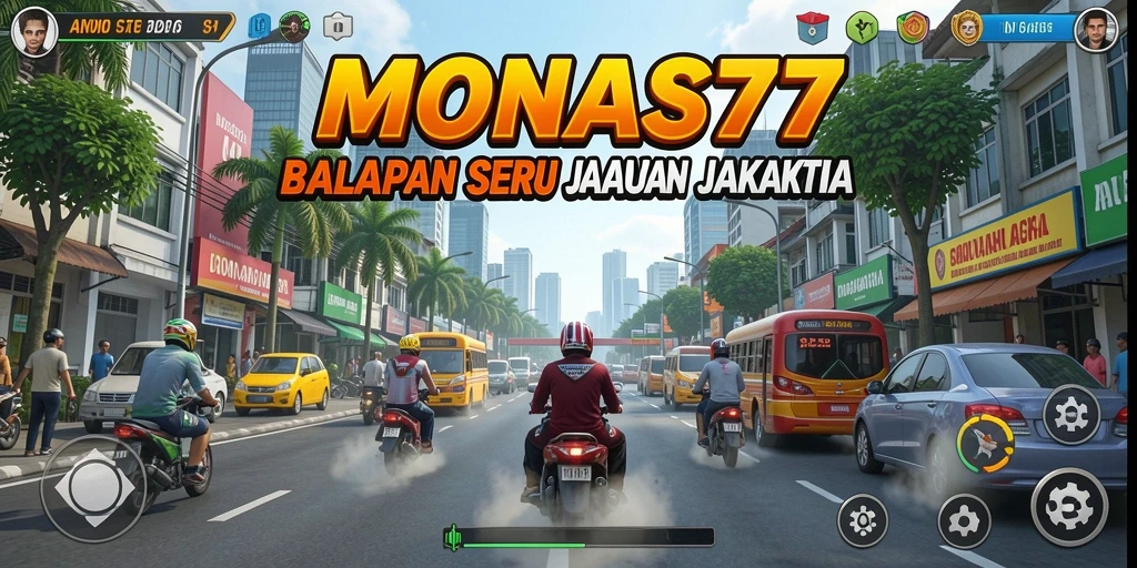 Tampilan gameplay MONAS77 yang seru dengan trek balapan yang menantang.