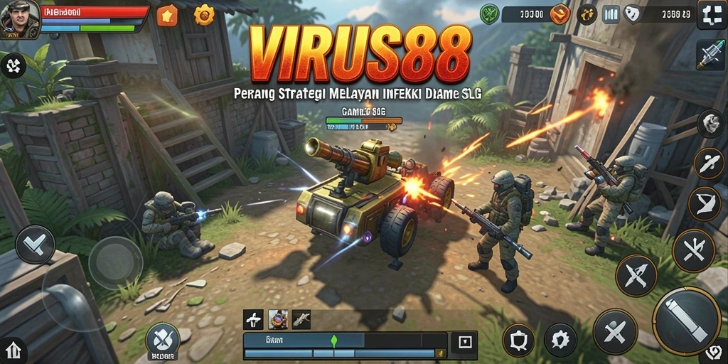 Screenshot menunjukkan aksi pertempuran menarik dalam VIRUS88.